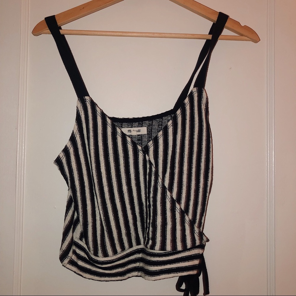 Madewell Blue & White Textured Stripe Wrap Tank